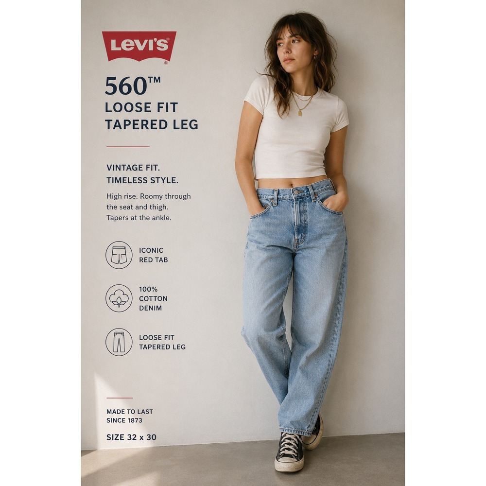 Vintage Levi's‎ 32x30 560 Loose Fit Tapered Leg Light Wash High Rise Denim Jeans